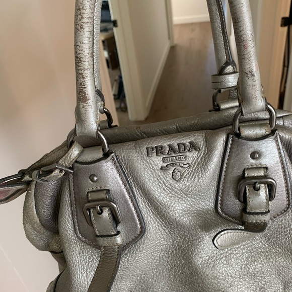 prada silver backpack